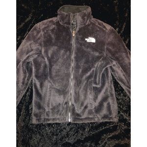 fuzzy black North Face jacket